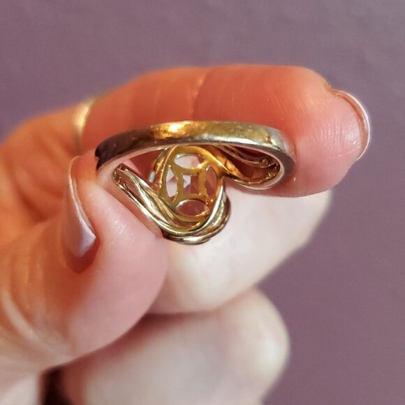 DK Rhodium Ring,Sterling Silver, Gold Plated, Stamped 925 DK, Size 7. - Picture 3 of 10